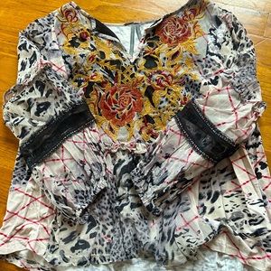 Anthropologie Embroidered Roses Blouse